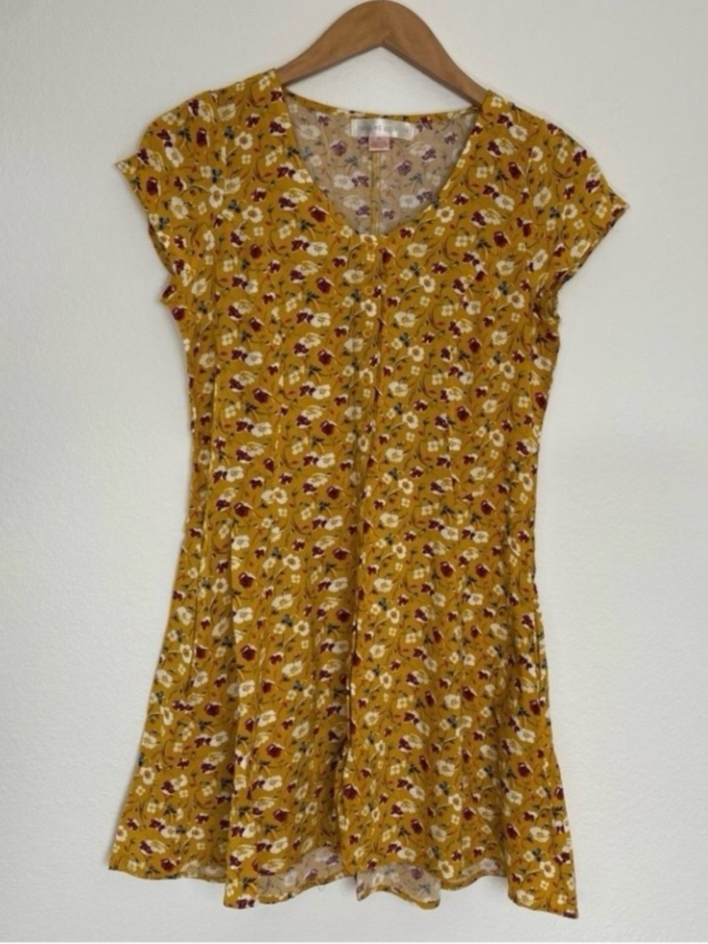 Band of Gypsies Juniors Golden Floral Button Mini Dress XS Cottagecore Girly